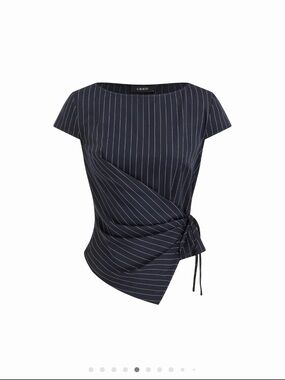 NWT.  Cider Navy and White Pinstripe Boatneck Wrap Top